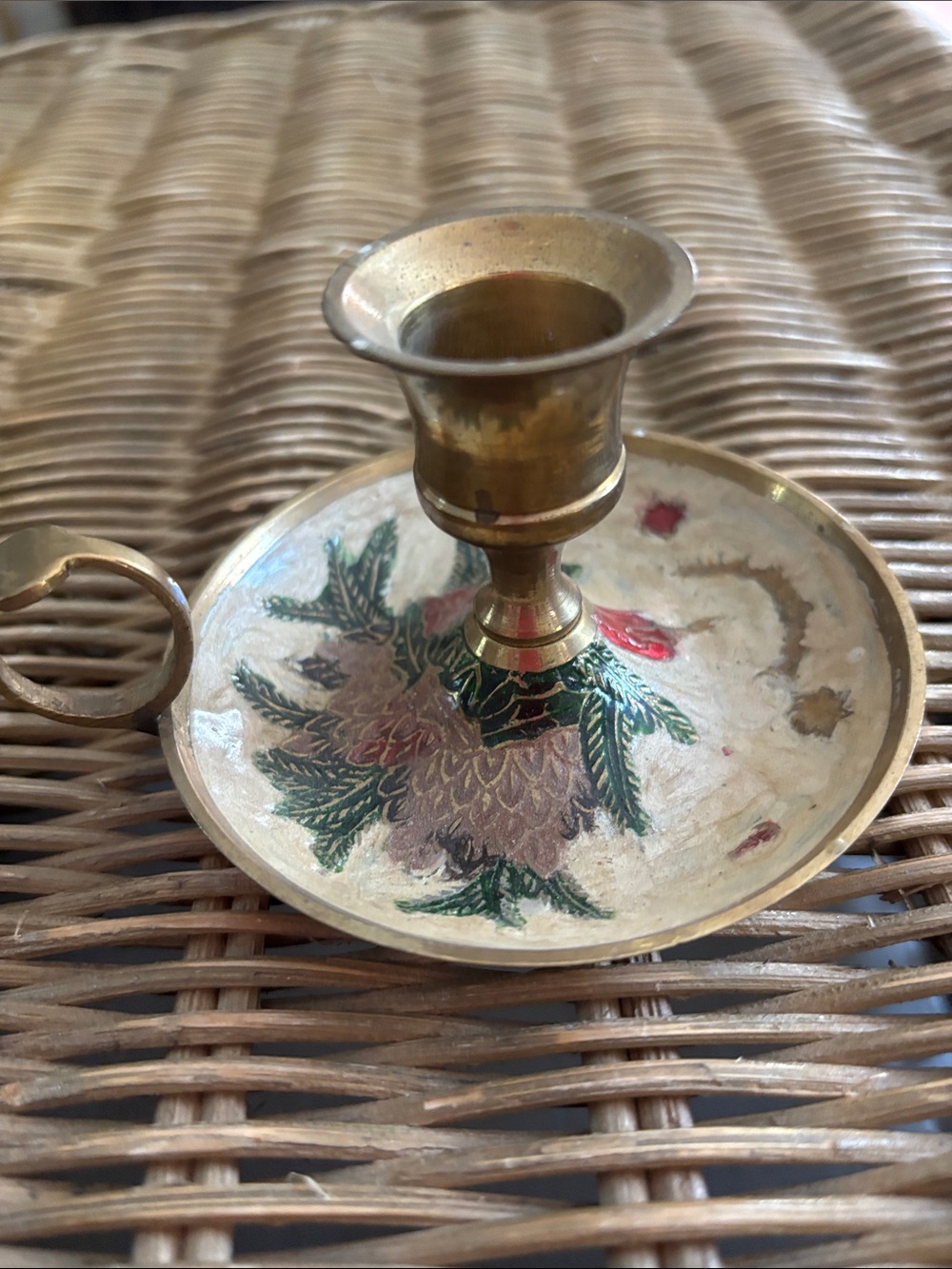 Vintage Brass Cloisonné Enamel Chamberstick (Candle Holder) - Picture 5 of 7